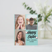 エレガントな現代のイースター、家族3人の写真コラージュ シーズンポストカード (スタンド正面)