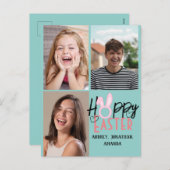 エレガントな現代のイースター、家族3人の写真コラージュ シーズンポストカード (正面/裏面)