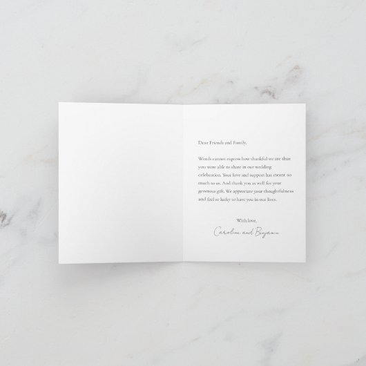 エレガントな現代のカスタムメッセージウェディングダスティーブルー サンキューカード (内部)