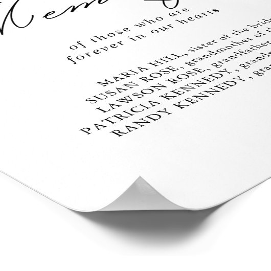 エレガントな現代のカリグラフィー 追悼のサイン ポスター (角)