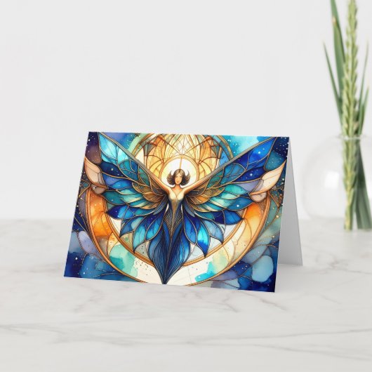 エレガントな現代のコンテンポラリーなステンドグラスの天使 シーズンカード (正面)