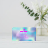 エレガントな現代のピンクのフラミンゴが愛に満ちたホログラム 名刺 (スタンド正面)