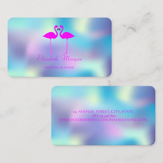 エレガントな現代のピンクのフラミンゴが愛に満ちたホログラム 名刺 (正面/裏面)
