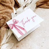 エレガントな現代のピンクの蝶結び 彼女は結婚する サンキューカード