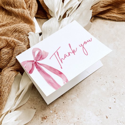 エレガントな現代のピンクの蝶結び 彼女は結婚する サンキューカード