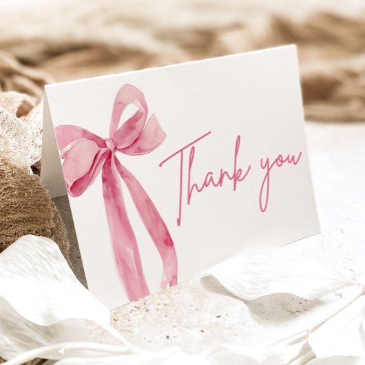 エレガントな現代のピンクの蝶結び 彼女は結婚する サンキューカード
