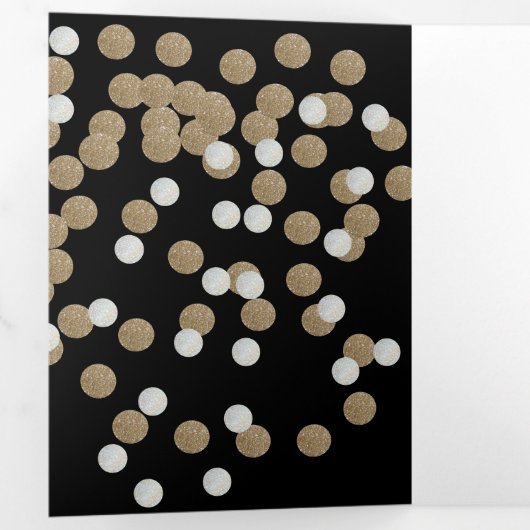 エレガントな現代のブラックゴールドのコンフェッティ ホリデーパーティー 三つ折り案内状 (内部最初)