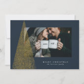 エレガントな現代の偽の金のクリスマスツリーの写真1枚 シーズンカード (正面)