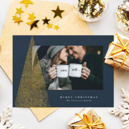 エレガントな現代の偽の金のクリスマスツリーの写真1枚 シーズンカード