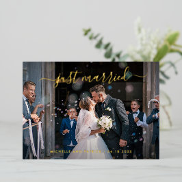 エレガントな現代の写真付き結婚披露宴 箔招待状
