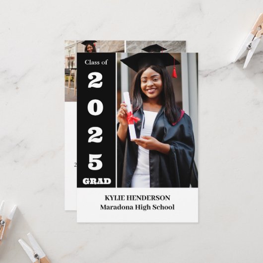 エレガントな現代の卒業写真 招待状 (正面/裏面インサイチュ)