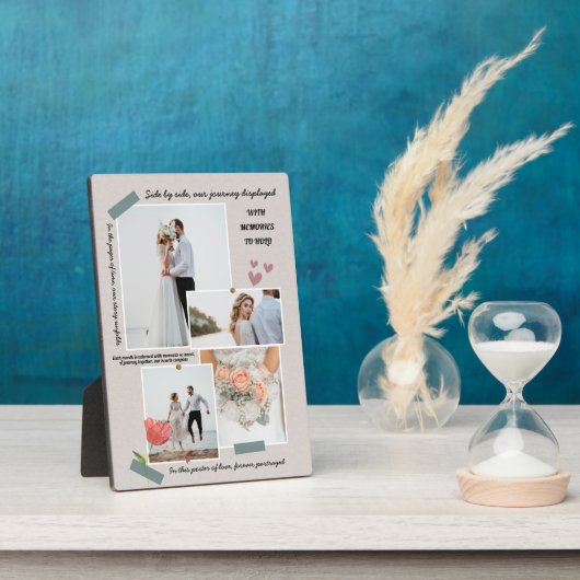 エレガントな現代の新婚夫婦の写真コラージュ ウェディング フォトプラーク (側面)