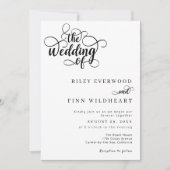 エレガントな現代の書道台本の結婚式 招待状 (正面)