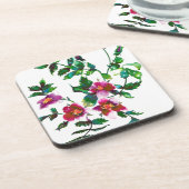 エレガントな現代の水彩画の濃いピンクの野の花 コースター (左側)
