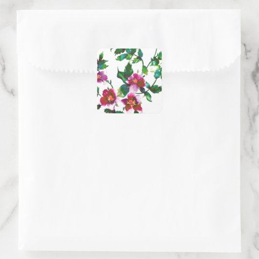 エレガントな現代の水彩画の濃いピンクの野の花 スクエアシール (バッグ)