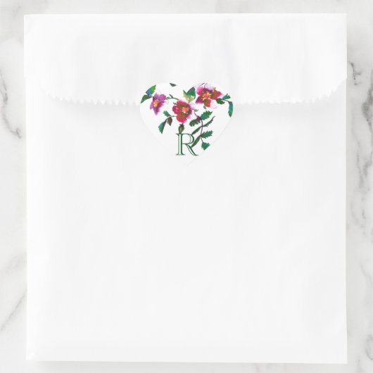 エレガントな現代の水彩画の濃いピンクの野の花 ハートシール (バッグ)