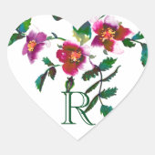 エレガントな現代の水彩画の濃いピンクの野の花 ハートシール (正面)