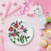 エレガントな現代の水彩画の濃いピンクの野の花 ペーパープレート (パーティー)