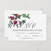 エレガントな現代の水彩画の濃いピンクの野の花 出欠カード (正面/裏面)