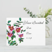 エレガントな現代の水彩画の濃いピンクの野の花 招待状 (スタンド正面)