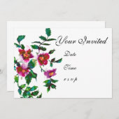 エレガントな現代の水彩画の濃いピンクの野の花 招待状 (正面/裏面)