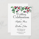 エレガントな現代の水彩画の濃いピンクの野の花 招待状 (正面/裏面)