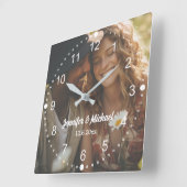 エレガントな現代の白いスクリプト写真の記念日 スクエア壁時計 (傾斜)