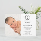 エレガントな現代の白い写真付き洗礼招待状 招待状 (スタンド正面)