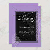 エレガントな現代の紫と黒のブライズシャワー 招待状 (正面/裏面)