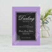 エレガントな現代の紫と黒の結婚前お披露目パーティー 招待状 (スタンド正面)