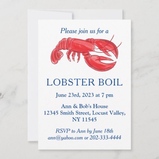 エレガントな現代の赤いロブスター煮パーティー 招待状 (正面)