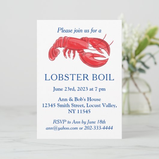 エレガントな現代の赤いロブスター煮パーティー 招待状 (スタンド正面)