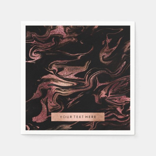 エレガントな現代の銅ローズゴールドブラック大理石の外観 スタンダードカクテルナプキン (正面)