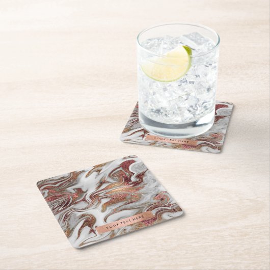 エレガントな現代の銅ローズゴールドホワイト大理石のような見た目 スクエアペーパーコースター (インサイチュ)