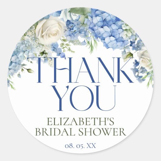 エレガントな現代の青いハイドランジアの花の感謝 ラウンドシール (正面)