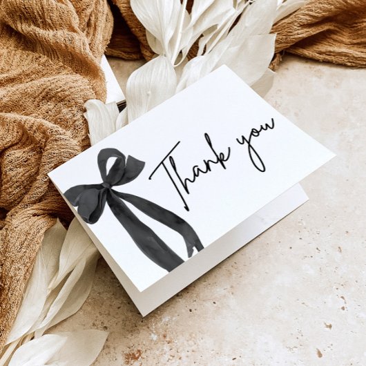 エレガントな現代の黒いリボン　彼女は結婚する サンキューカード