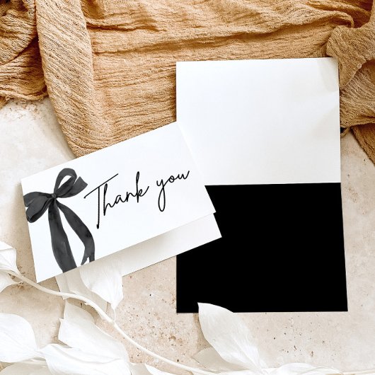 エレガントな現代の黒いリボン　彼女は結婚する サンキューカード