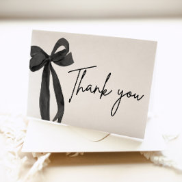 エレガントな現代の黒いリボン　彼女は結婚する サンキューカード