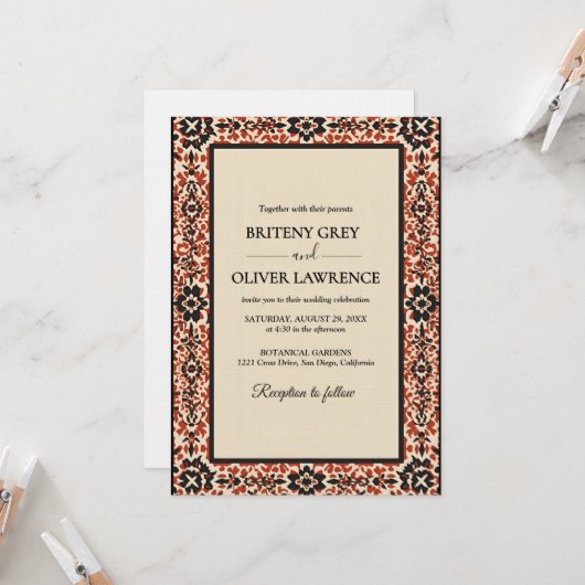 エレガントな現代の Papel Picado ウェディング 招待状 (正面/裏面インサイチュ)