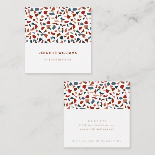 エレガントな現代抽象型テラゾパターン スクエア名刺 (正面/裏面)