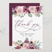 エレガントな現代植物梅花結婚式 サンキューカード (正面/裏面)
