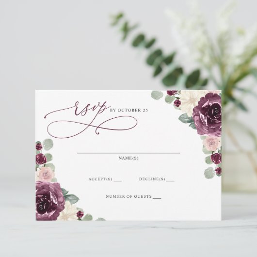 エレガントな現代植物梅花結婚式 出欠カード (スタンド正面)