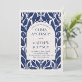 エレガントな現代的なアーチ。 ネイビーブルーの花の結婚式 招待状 (スタンド正面)