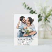エレガントな現代風のカスタム写真変更日付ウェディング ポストカード (スタンド正面)