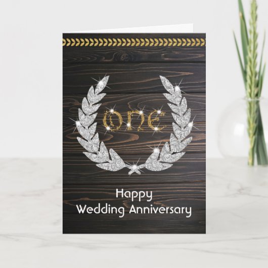 エレガントな田舎風の木製1周年記念結婚記念日 カード (正面)
