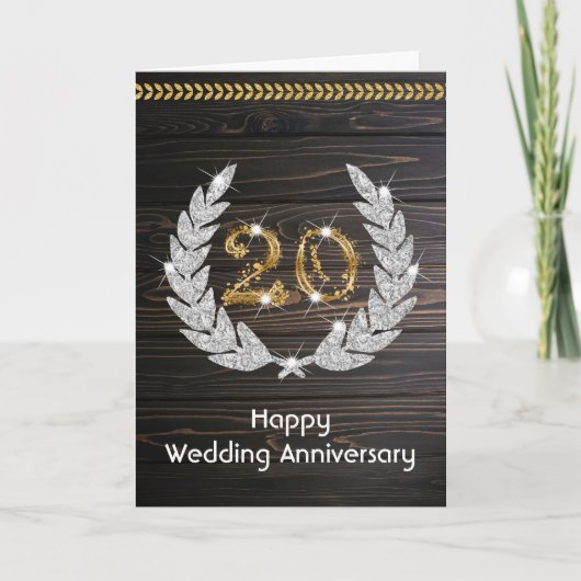 エレガントな田舎風の木製20周年記念結婚式 カード (正面)