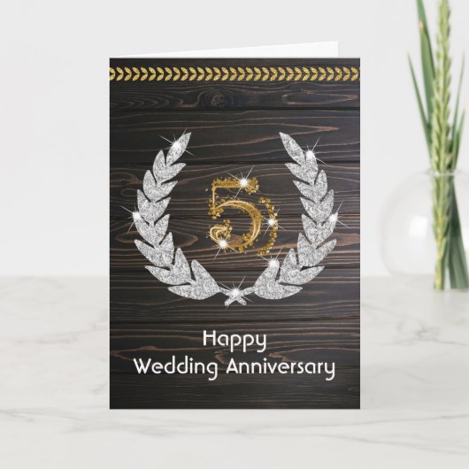 エレガントな田舎風の木製5周年記念結婚記念日 カード (正面)