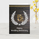 エレガントな田舎風の木製5周年記念結婚記念日 カード (黄色い花)