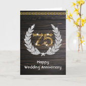 エレガントな田舎風の木製75周年結婚記念 カード (黄色い花)