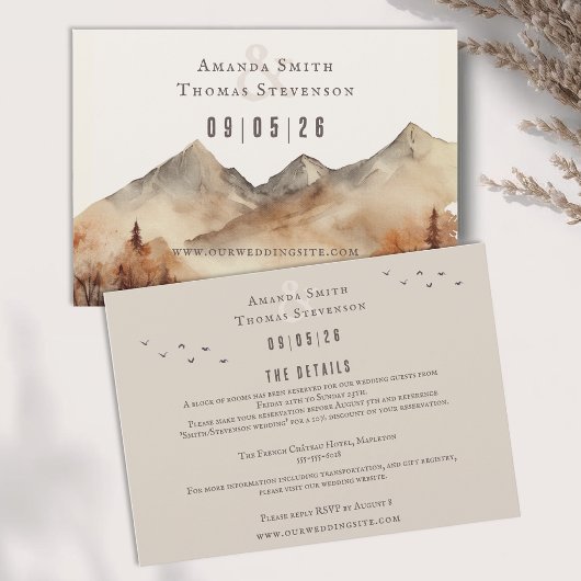 エレガントな田舎風の秋の山の風景の結婚式 エンクロージャーカード